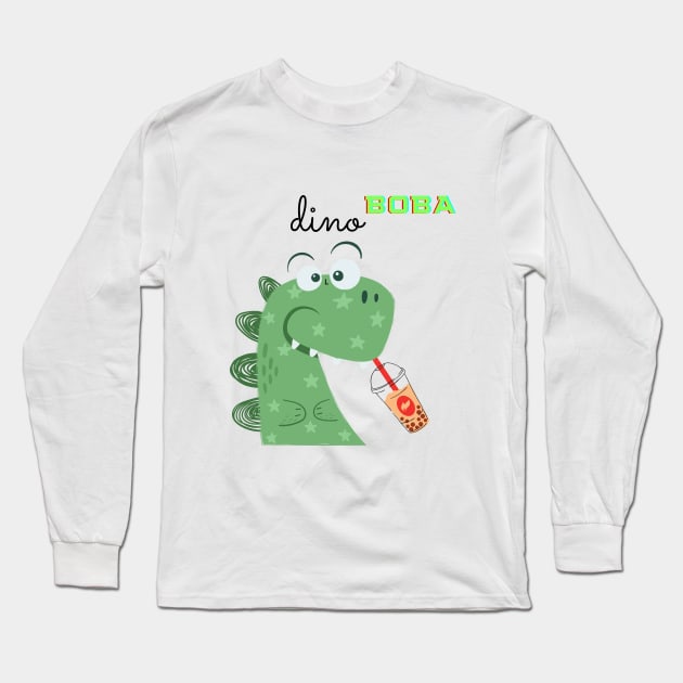 Green DINO BOBA Long Sleeve T-Shirt by O.M design